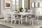Contemporary 7pc Dining Set White Oak Table w Leaf 6x Side Chairs Cross Back Cushion Seat Chair