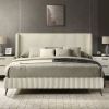Mavela Wide Wale Corduroy Upholstery Panel King Bed, Cream