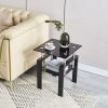 Tempered Black Glass Sofa Table, 2-Layers End Table with Storage, Living Room Side Table