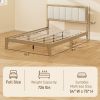 Full Bed Frame with Headboard Full Size Platform Bed Frame with Wooden Slats No Box Spring Needed Easy Assembly Oak