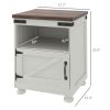 Side Table with Storage, End Table with Open Shelf, Cupboard and Wood Legs, Modern and Farmhouse Style, White