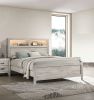 Simple Bedroom 1pc Queen Size Bed w Headboard Shelves and Light White Wash Contemporary Furniture