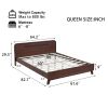 PINE SOLID WOOD QUEEN SIZE BED, SOLID AND STABLE, NO BOX SPRING NEEDED, DARK WALNUT COLOR