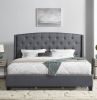 Nantarre Fabric Button Tufted Wingback Upholstered Bed with Nail Head Trim, Gray