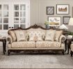Formal Traditional Luxury Sofa Set 3pc Sofa Loveseat Chair Cherry Finish with Gold Tipping Solid Wood Living Room Furniture