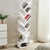 White Tree-Shaped Bookshelf, 10 Open Shelves & Foldable Fabric Drawer, Space-Saving Corner Design