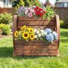 2-Tier Raised Garden Bed Rustic Wood Wagon Shape with Drainage Holes and Wheels