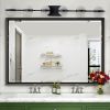 43" Black Minimalist LED Bathroom Vanity Light with Crystal Sand Acrylic Shades