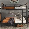 Queen over Queen Metal Bunk Bed, Industrial Detachable Bunkbeds with Safety Guard Rails for Teens, Black(Old SKU W2580S00019)