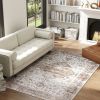 4x6 Area Rug, Vintage Machine Washable Rug, Non-Slip Floor Carpet for Living Room, Bedroom, Dining Room, Tan