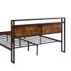 Full Size Metal Platform Bed Frame with Wooden Headboard and Footboard with USB LINER, LED Lights, No Box Spring Needed, Large Under Bed Storage