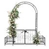 7.2ft Black Iron Garden Arch with Arched Top and Gate Metal Arbor Trellis with Planter Boxes Outdoor Decorative Archway for Climbing Plants Backyard L