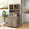 67" Buffet with Hutch, Modern Kitchen Pantry, Freestanding Cabinet with Glass Doors, Shelves and Drawers, Gray