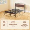 Full Size Bed Frame with LED Lights and Charging Station, Full Bed Frame with Storage Headboard, Noise-Free, Walnut