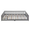 Twin Size Floor Bed with Door,Solid Wood Platform Bed Frame with Fence,Suitable for children,Pine Wood,Gray