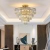 Gold Crystal Chandeliers,5-Tier Round Semi Flush Mount Chandelier Light Fixture