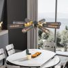34" Modern Industrial Sputnik Chandelier, 8-Light Black and Gold Metal Pendant Light with Mesh Shades, E26 Base, Adjustable Height for Dining Room