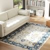 Machine Washable Area Rug 4x6, Non-Slip Boho Floral Print Floor Carpet for Living Room, Bedroom, Dining Room, Blue