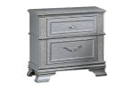 Elegance Gray Finish 2-Drawers Nightstand Decorative Glitter Front 1pc Bedside Table Bedroom