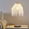19"(H) Elegant Crystal Table Lamp – Vintage Waterfall Design with Crystal Bead String Shades and Marble Textured Base for Living Room, Bedroom