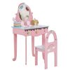 Kids Vanity Table and Chair Set with 7pcs Pretend Play Makeup Toys, Girls Vanity with Mirror & Stool, 3 Drawers & Tabletop Storage