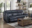 Modern Living Room Furniture 2pc Reclining Sofa Set Blue Breathable Faux Leather Upholstery Reclining Sofa Loveseat with Cup Holders, Power outlets
