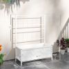 Outdoor Planter Box Galvanized Raised Garden Bed with Trellis for Climbing Vines, 35.4" x 15.7" x 47.2", White