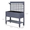 Raised Garden Bed with Wheels Trellis Storage Shelf Wooden Planter Box Gray