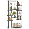 Freestanding Geometric Walnut Bookshelf 12 Staggered Shelves Metal Frame with Anti-Tip Kit