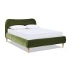 Roman Curved Headboard Upholstered Platform Bed, Queen, Olive Green Performance Velvet