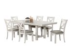Contemporary 7pc Dining Set White Oak Table w Leaf 6x Side Chairs Cross Back Cushion Seat Chair