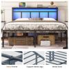 14 Inch Full Bed Frame with Storage Headboard, Metal Platform Bed Frame with USB-C,Type-C and LED Light, Black