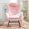Rocking Chair Nursery, Teddy Upholstered Rocker Glider Chair with High Backrest, Adjustable Headrest & Pocket, Comfy Glider Chair for Nursery, Bedroom