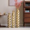 Metal decorative vase High Distress Metal center vase with 3D triangle pattern, set of 3 vases for home decoration 33.5 ", 29.5 ", 25.2 "high, gold