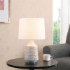 White and Beige Etched Ceramic Table Lamp with Shade 17"H