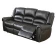 Plush Relax 1pc Manual Motion Sofa Only Black Color Bonded Leather 3-Seat Couch Armrest Cushion Seating Living Room Furniture