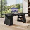 63-Inch Executive Desk, Modern Large Office Computer Desk with Double Pedestal and Storage Shelves, Simple Writing Conference Table