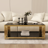 47 '' rectangular gold glass double-layer coffee table, black modern living room table, black tempered glass tabletop, gold stainless steel metal legs