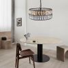 18" Black Modern Crystal Drum Chandelier, 6-Light Pendant Lighting Fixture with Metal Frame for Living Room, Dining Room