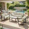 All-Weather 5-Piece Ultra Aluminum Patio Furniture Set, 7-Seat Conversation Sofa with 10 Inches Extra thick Beige Back Cushions and Glass Table