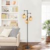 Modern Floor Lamps for Living Room Bedroom, Lamp Standing Lamp with Rattan & Fabric Shades, Tall Pole Lamp with Foot Switch