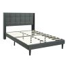 Queen Size Upholstered Platform Bed Frame with Modern Button Tufted Linen Fabric Headboard, No Box Spring Needed, Wood Slat Support, Easy Assembly