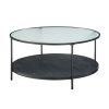 2pc Modern Occasional Table Set Coffee Table Glass Top End Table Black Metal Finish Living Room Furniture
