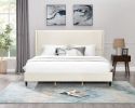 Rozitta Beige Velvet Wingback Platform Bed, King