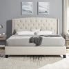 Nantarre Fabric Button Tufted Wingback Upholstered Bed with Nail Head Trim, Beige