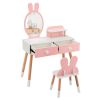 2-in-1 Kids Vanity Table Set with Detachable Mirror, Pink Dressing Table with Storage Shelf & Drawers for Girls