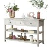 Console Table with Wood Frame and Legs; Sofa Table Entryway Table with 3 Drawers and 2 Open Shelves Antique White