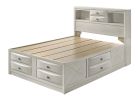 1pc Queen Bed Built-in Shelving Storage Compartments Integrated Storage Drawers Bed Frame Neutral White Finish