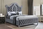 1pc King Panel Bed Tufted Headboard Luxurious Upholstery and Intricate Nailhead Trim Diamond-patterned Tufted Accent Modern Luxury Gray Silver