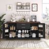 63" Farmhouse Barn Door Storage Cabinet with 2 Drawers & Door Rack, Large Buffet Table Coffee Bar Cabinets with Adjustable Shelves for Kitchen